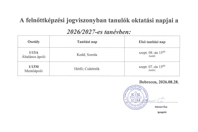 Oktatási napok - felnőttképzési jogviszony